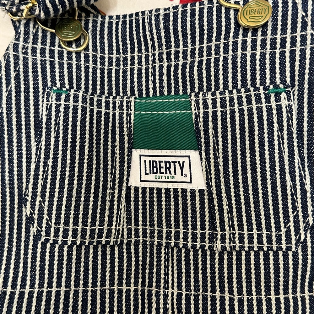 Liberty toddler seersucker, striped overalls, 18mos
